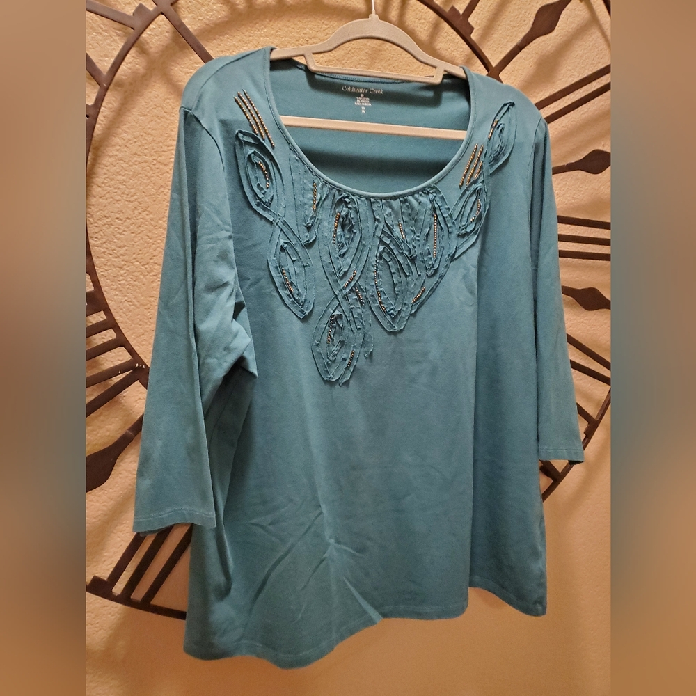 Coldwater Creek 3/4 sleeve Women's teal top NWOT